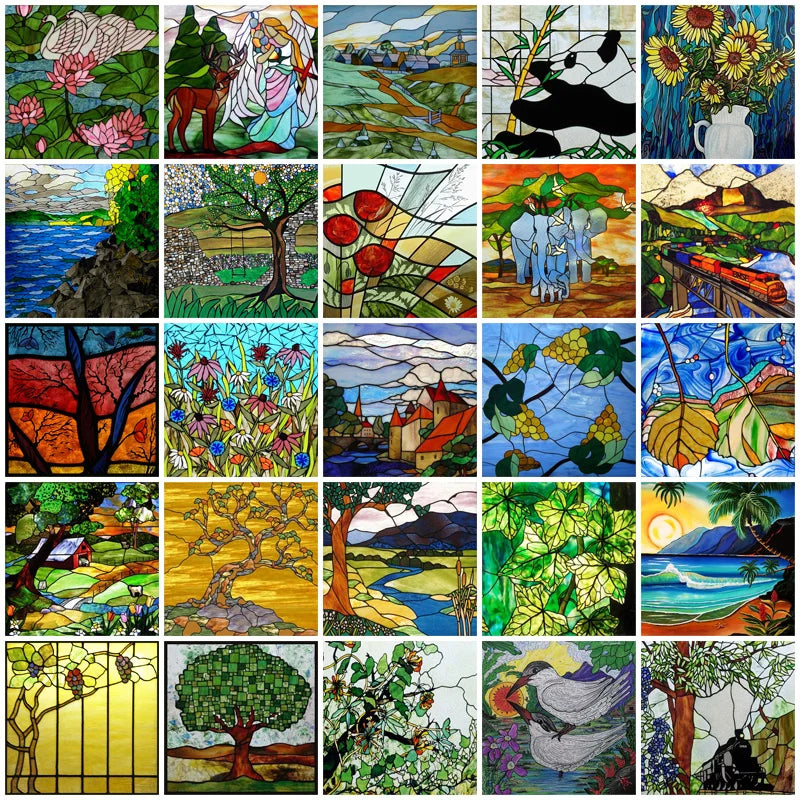 Window Film Stained Glass Films Static Cling Stickers for Bathroom Kitchen Office Home Decor,Tree,Animal,Custom fit to any Size