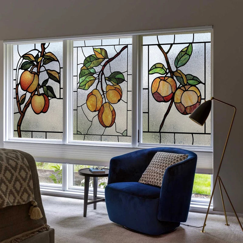 Custom Size 3D Matte Window Film, Stained Glass, Decorative UV Window Sticker, Privacy Frosted Static Cling Fruit, Home Decal