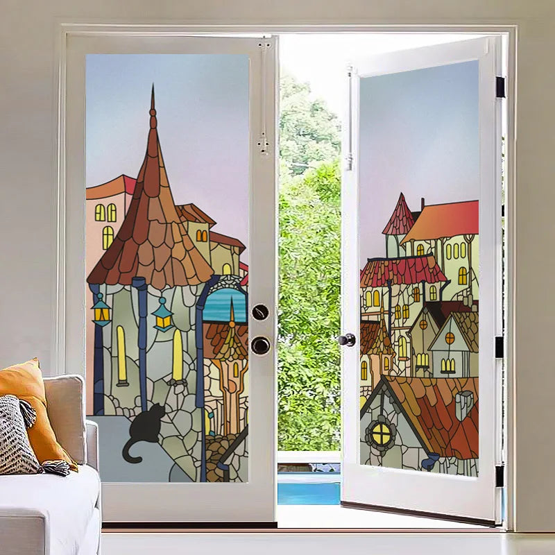 Custom Stained Glass Films Window Film Frosted Sticker Castle For Kitchen Bathroom Door Church Poster Home Decor