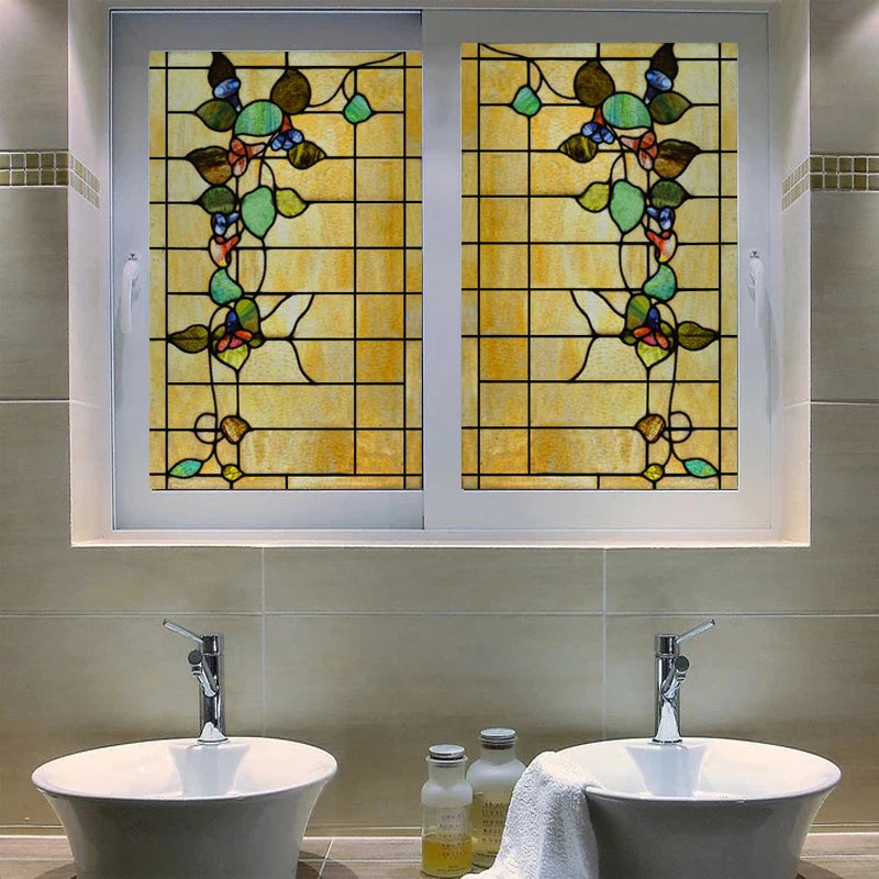 Stained Glass Window Films,Static Cling, Customized Retro Vintage Sticker,Frosted,Privacy, Easy to install
