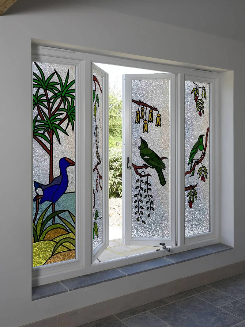 Custom Size Stained Glass Window Film,3D Stickers Static Cling For Kitchen Bathroom Bedroom Glass Sliding Door Home Decor Birds