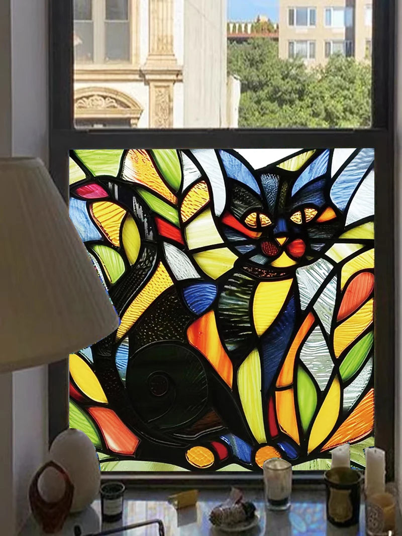Custom size Window Film Stained Glass Films Frosted Privacy Static Cling cat Sticker Bathroom Skylight Decor