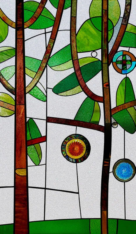 Stained Glass Vinyl Window Stickers Frosted Surface Bedroom Bathroom Decor Window Film Privacy Lucky tree Custom Size