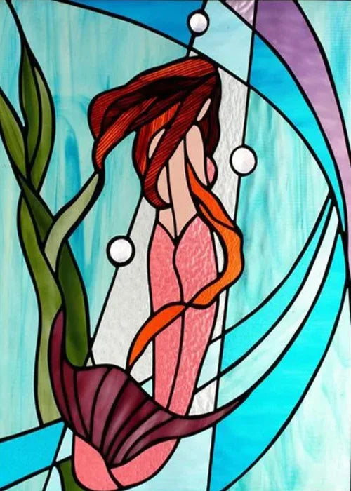 Custom Size Window Stained Glass Films,Mermaid,Flower, Fairy,People Painting Stickers for Bathroom, Door, Office, Home Decor