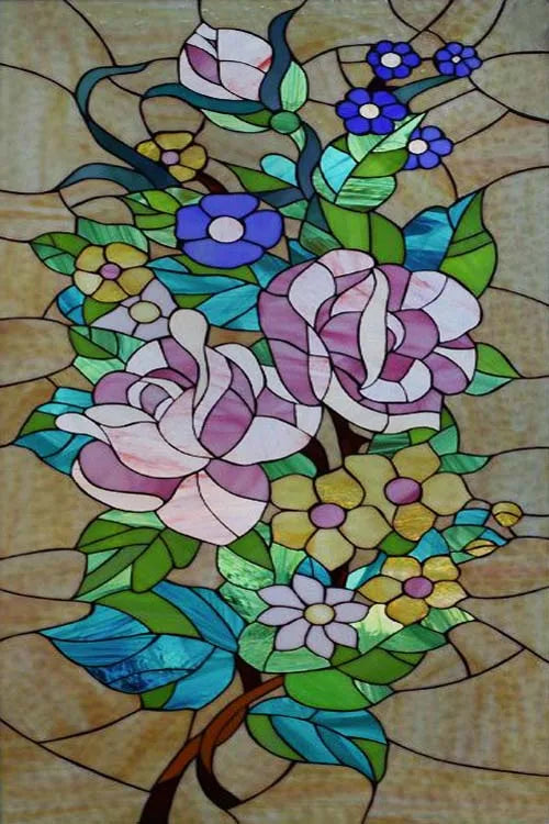 Stained Glass Film Window Sticker Static Cling  Remove Flower Rose Home Decoration for Windows,Custom designs welcom