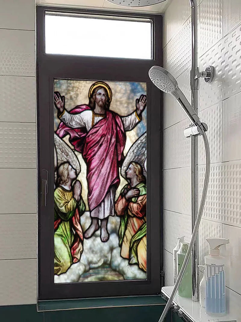 Customized Window Film Glass films Self-Adhesive Frosted Stained Stickers Crucifixion of Jesus/Christ God and the Virgin Mary