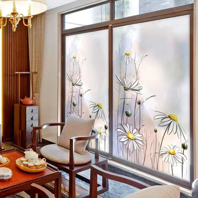 Stained Glass Film Window Sticker Static Cling DIY Easily Remove Daisy flower Home Decoration for Windows,Custom designs welcom