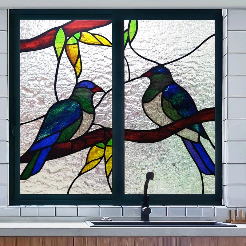 Custom size 3D Matte Window Film Stained Glass Decorative Uv Window Sticker Privacy Frosted Static Cling for Glass,Birds