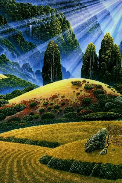 Frosted Stained Glass Window Film, Customized,Scenery,Tree,Waterfall,Static Cling Sticker,Home Decor