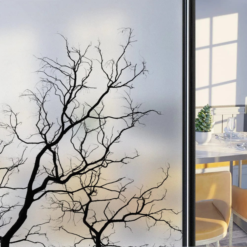 Custom Size Stained Glass Window Film,Frosted Privacy, Static Cling, Door Sticker,Bathroom, Home Decor, Tree, Mountain