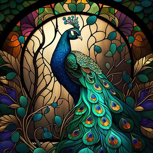 Stained Glass Window Film,Frosted Static Cling,Custom made to fit Window Size or Shape,Kitchen Bathroom Door Decor Peacock birds