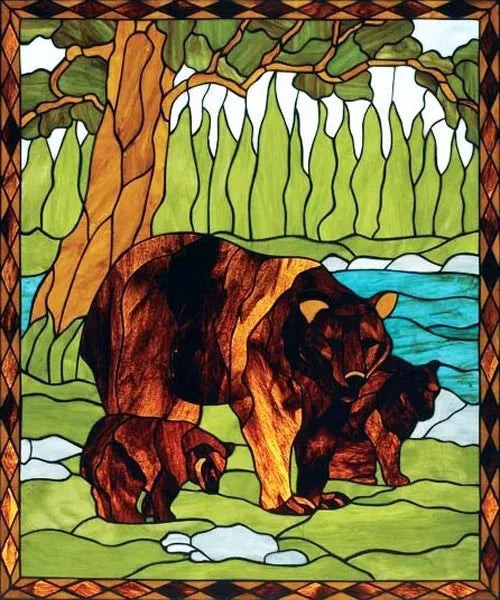 Stained Glass Window Film Frosted Glass Sticker Forest Customized Privacy Static Cling,Print Sticker,Bear,Office Home Decor