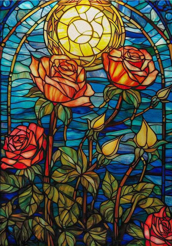 Window Film Frosted Stained Glass Films,Customized Art Design Static Cling Sticker,Rose Flower Home Decor Foil Window Treatment