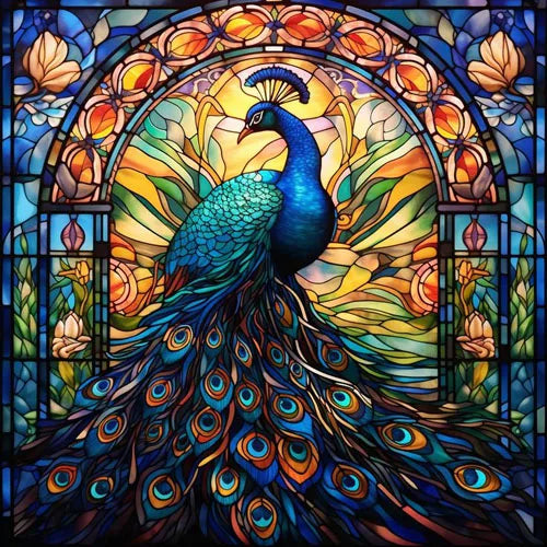 Stained Glass Window Film,Frosted Static Cling,Custom made to fit Window Size or Shape,Kitchen Bathroom Door Decor Peacock birds