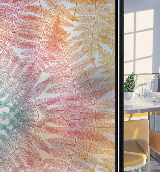 Customized Frosted Stained Glass Window Film, Art Deco Design Leaves,Static Cling, Remove Door Sticker,Home Decor