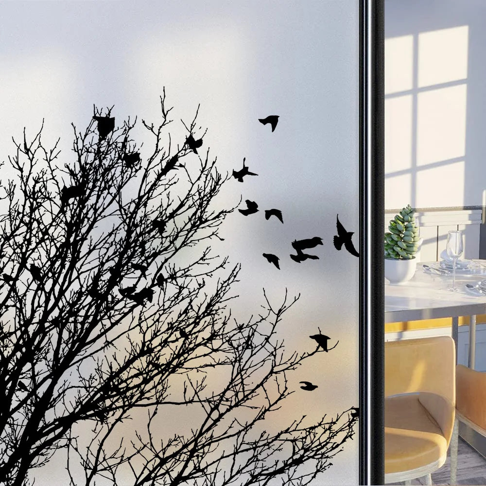 Custom Size Stained Glass Window Film,Frosted Privacy, Static Cling, Door Sticker,Bathroom, Home Decor, Tree, Mountain