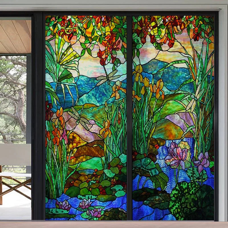 Frosted Stained Glass Window Film, Church Static Cling,Door Sticker,Print SunFlower,Tree,Fruit,Birds,Home Decor, Customized