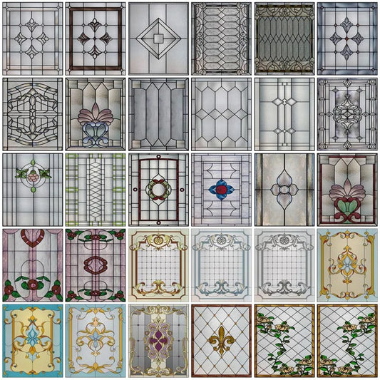 Custom size Stained Glass Window Film Retro Baroque style Vintage Frosted Static Cling Art Colored Glass Films Door Sticker