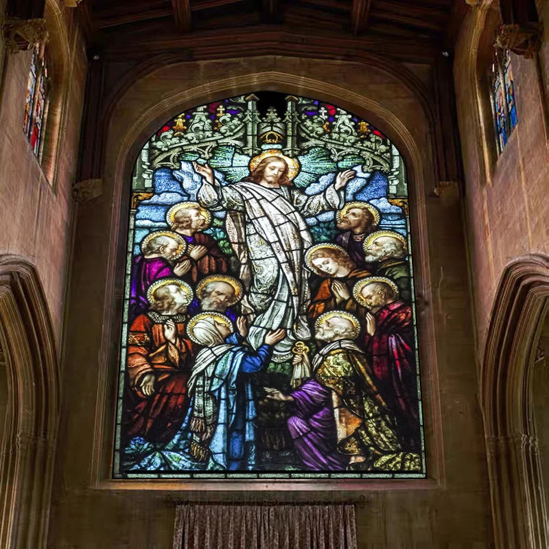 Custom Frosted Stained Glass Window Film, Static Cling ,Church Jesus Christ Blessed Mary Stickers, Window Treatment, Home Decor