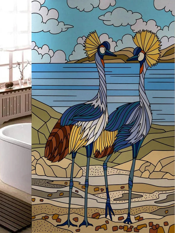 Stained Glass Window Film, Frosted Glass Sticker, Custom Size Castle Cartoon Pattern for Kids Room Door, Poster, Home Decor