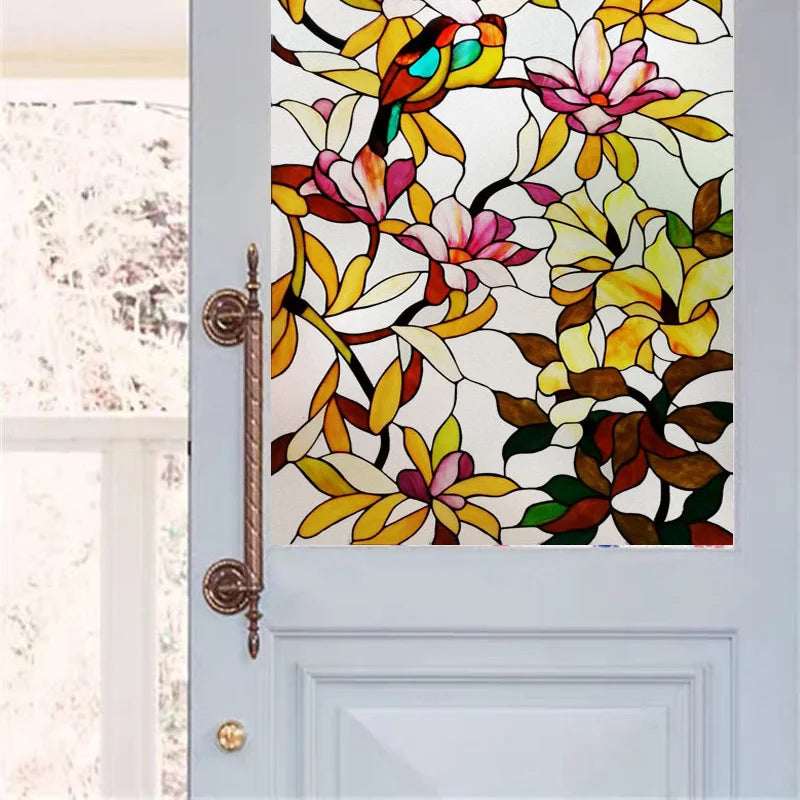 Frosted Stained Glass Window Film, Print Flowers, Static Cling,Privacy Door Sticker,Kitchen, Office, Home Decor, Customized