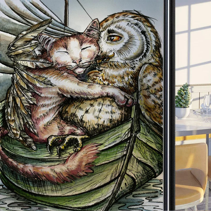 Frosted Stained Glass Window Film, Customized Art Deco Design, Birds Static Cling Sticker,Home Decor Foil, Treatment