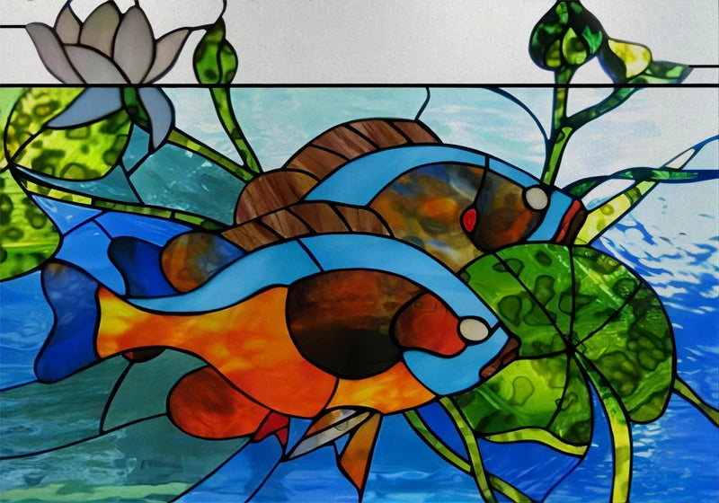 Landscape painting Stained Glass Films Transom/Windows Film Glass Sticker Static Cling Retro Vintage Style Custom Size