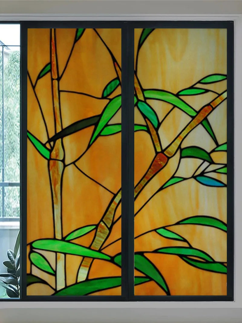 Window Film Frosted Stained Glass Films Customized Art Tree Retrom Static Cling Sticker,Home Decor Window Treatment