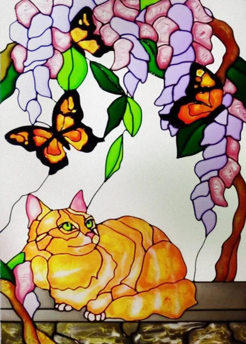 Stained Glass Window Film, Frosted Glass Sticker, Forest，Custom Size, Animals, Plants, Kids Room Door, Poster, Home Decor