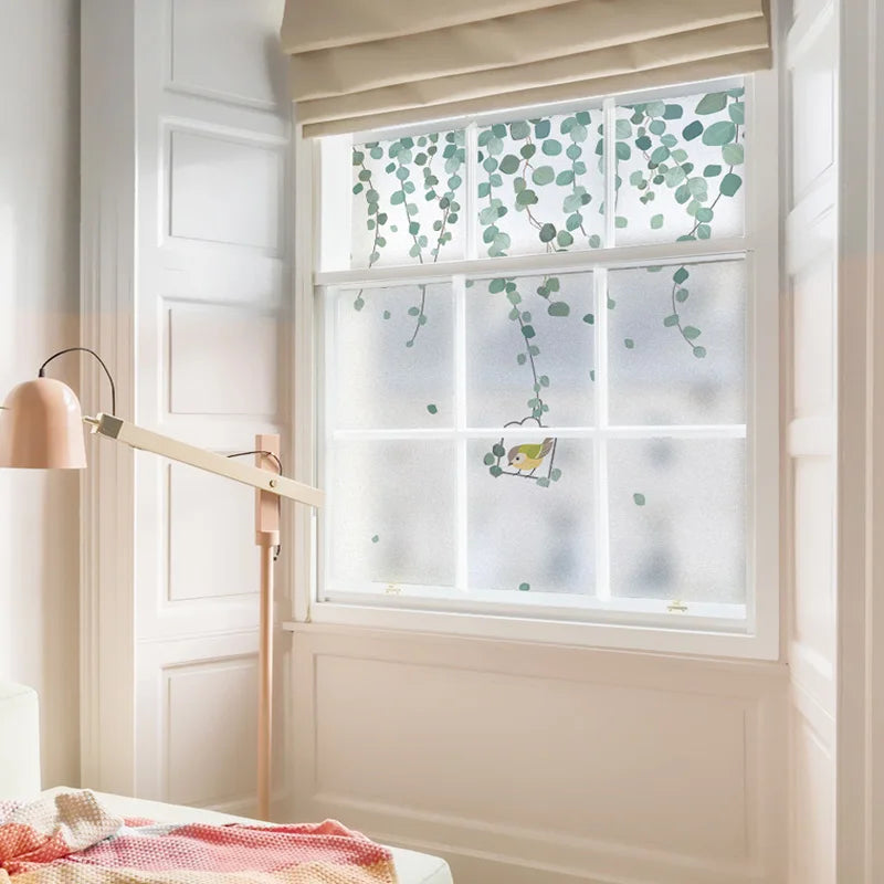 Stained Glass Film Vine Leaves & Birds Frosted Sticker Home Decorative Film Modern Window Accessories BLT3850Custom Size