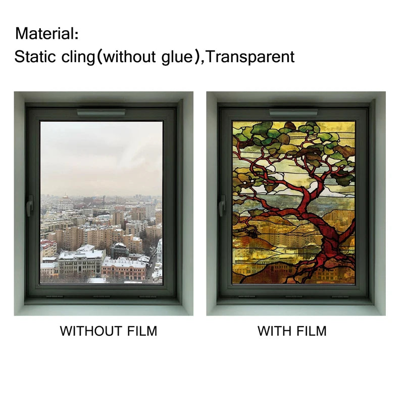 European Church Mosaic Art Glass Film Stained Window Opaque Sticker Self Adhesive/Static Cling Decor Privacy Do Custom Size Tree