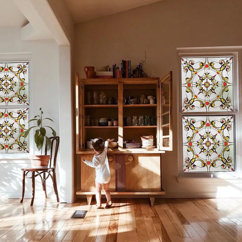 Stained Glass Window Film, Square Window Sticker, Privacy Frosted Static Cling, Home Decal, Door, Office, Custom Size