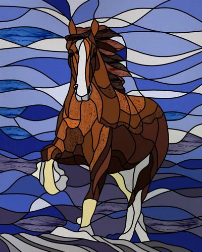 Custom size Stained Glass Window Film Retro Painted Horse Deer, Frosted Static Cling Art Colored Glass Films,Glass Sticker