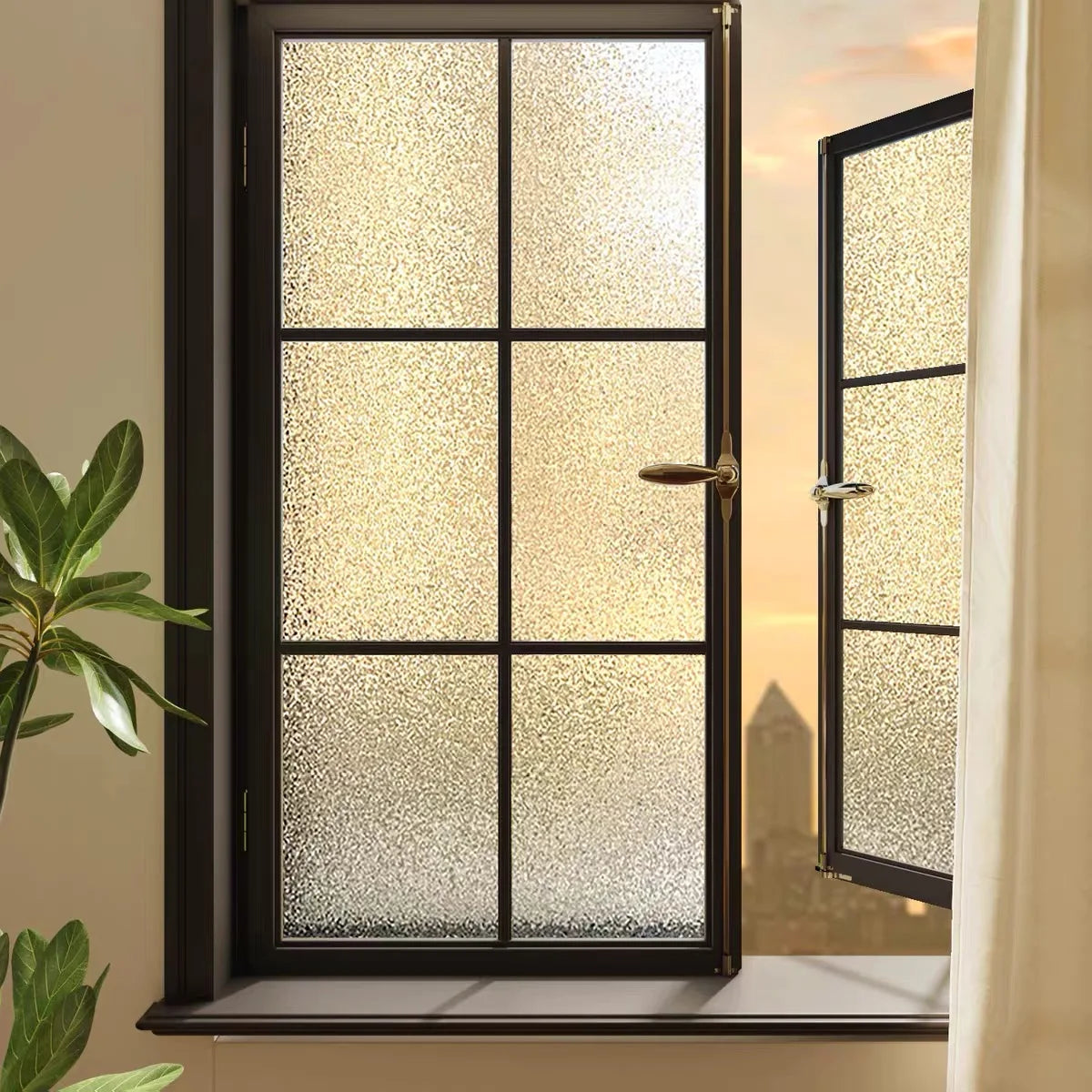 3D Static Cling Glass Films, Retro Decorative Sticker, Privacy etched Glass Window Vinyl, No-Glue,Glass Film for Bathroom Door