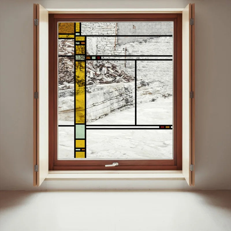 Stained Glass Window Film Transparent Glass Sticker Static Cling Prairie Scottish Style Office Door Anticollision Home Decor