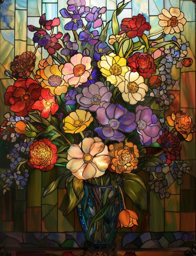 Stained Glass Window Film, Frosted Window Film, ,Privacy,No Glue, Static Cling, Home Decorative Flower