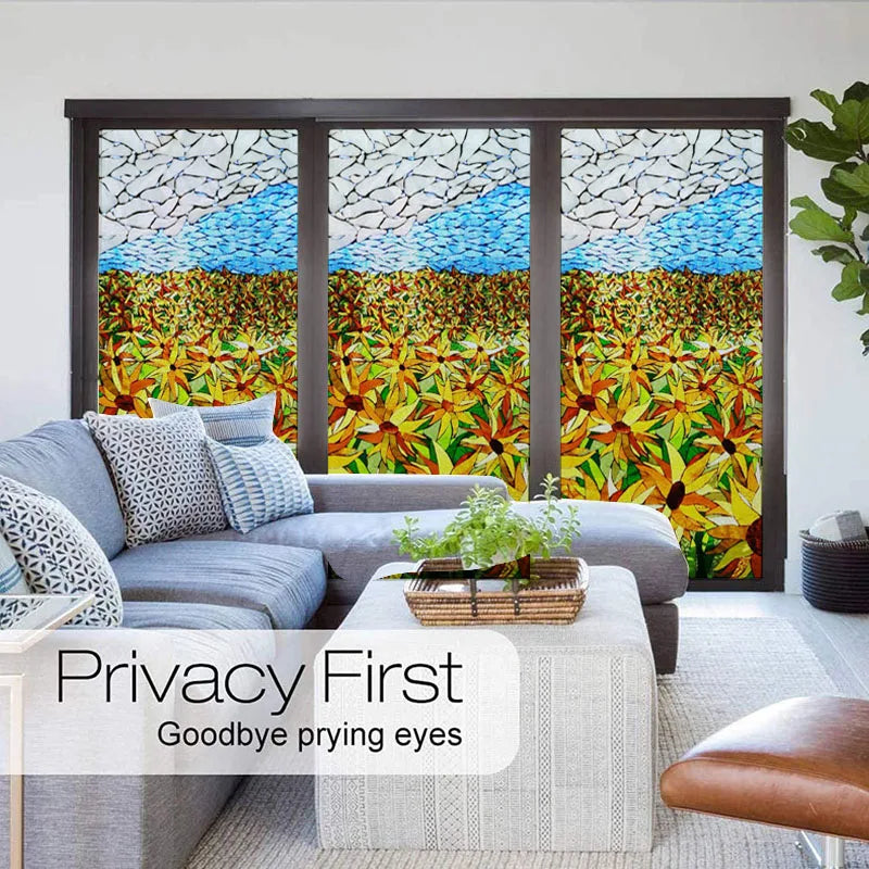 Frosted Stained Glass Window Film, Church Static Cling,Door Sticker,Print SunFlower,Tree,Fruit,Birds,Home Decor, Customized