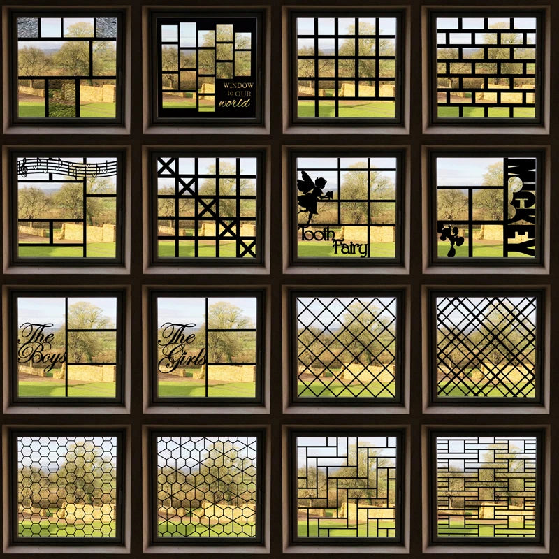 Stained Glass Window Film Transparent Glass Sticker Static Cling Custom made Black Line Office Door Anticollision Home Decor