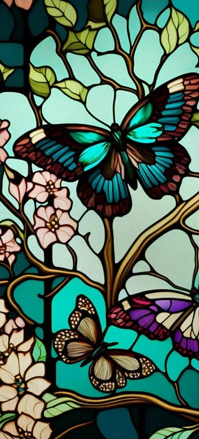 Frosted Stained Glass Window Film, Customized Art Decor Design, Flower Tree, Cat,Static Cling Sticker,Home Decor, Treatment