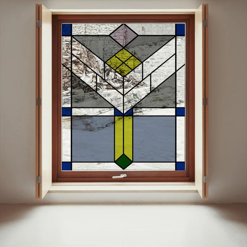 Stained Glass Window Film Transparent Glass Sticker Static Cling Prairie Scottish Style Office Door Anticollision Home Decor