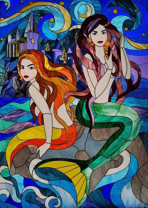 Custom Size Window Stained Glass Films,Mermaid,Flower, Fairy,People Painting Stickers for Bathroom, Door, Office, Home Decor