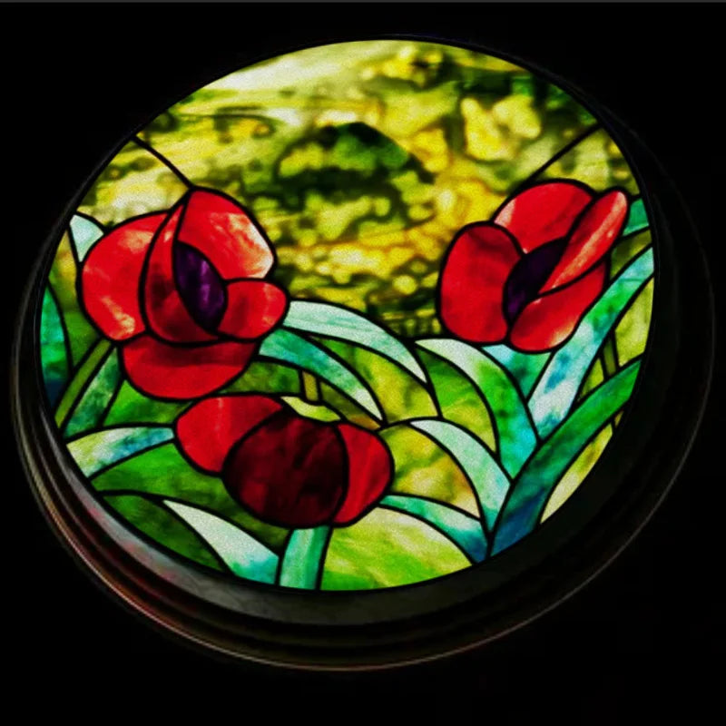 Customized Stained Glass Window Glass Films,Privacy Frosted Static Cling, Classic Pattern for Round Door, Home Decor