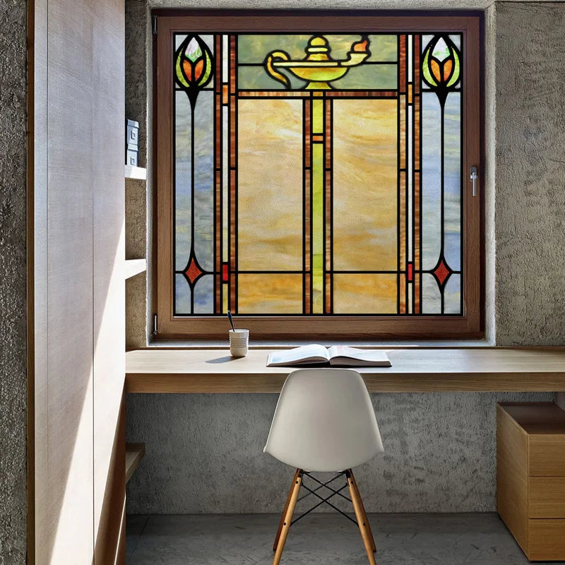 Custom Size Stained Glass Window Film Frosted Privacy Static Cling Retro Prairie Matte Stickers Shower Kitchen Office Home Decor