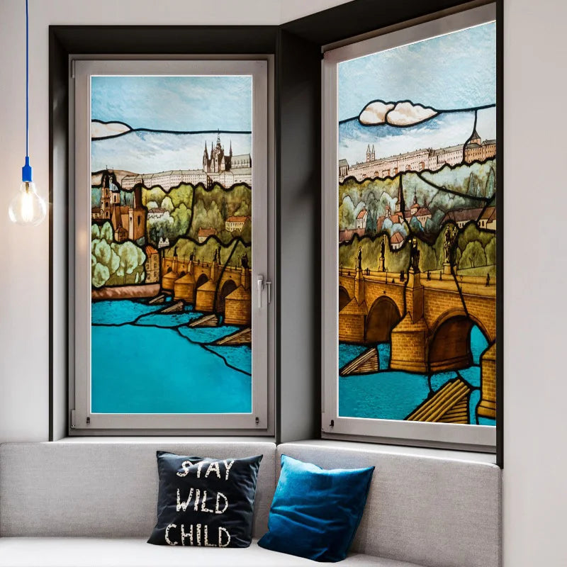 Custom Stained Glass Films Window Film Frosted Sticker Castle For Kitchen Bathroom Door Church Poster Home Decor