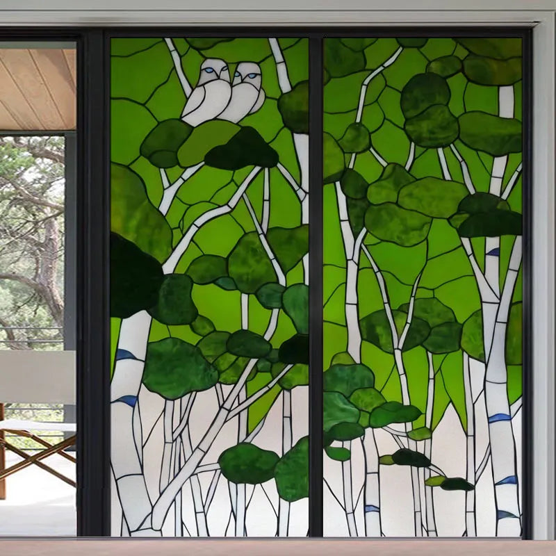 Custom Glass Window Film Static Cling,Stained Glass Films,Home Foil Stickers,Tree Pattern,Frosted For Bathroom Door,Home Decor