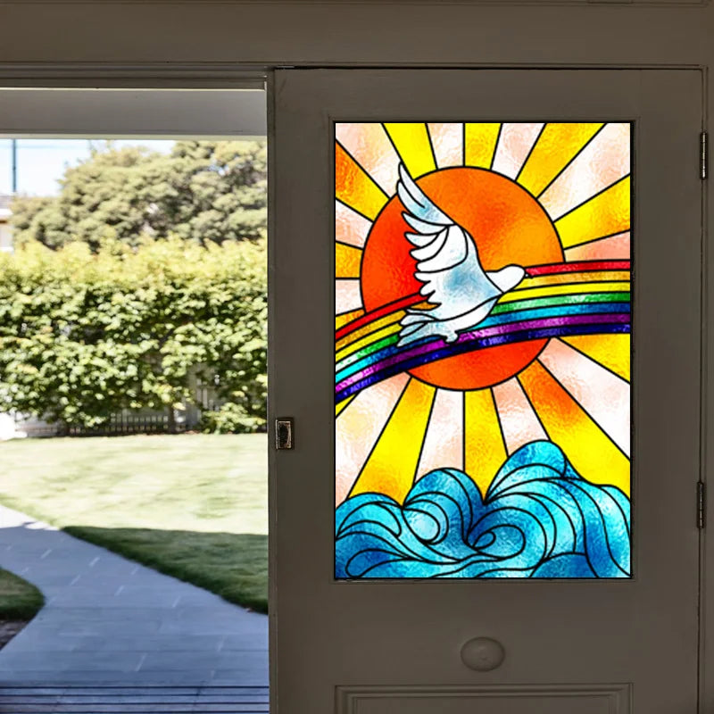 Window Film Stained Glass Stickers,Custom size Static Cling Church Style Privacy Films Door Sticker Kitchen Office Home Decor