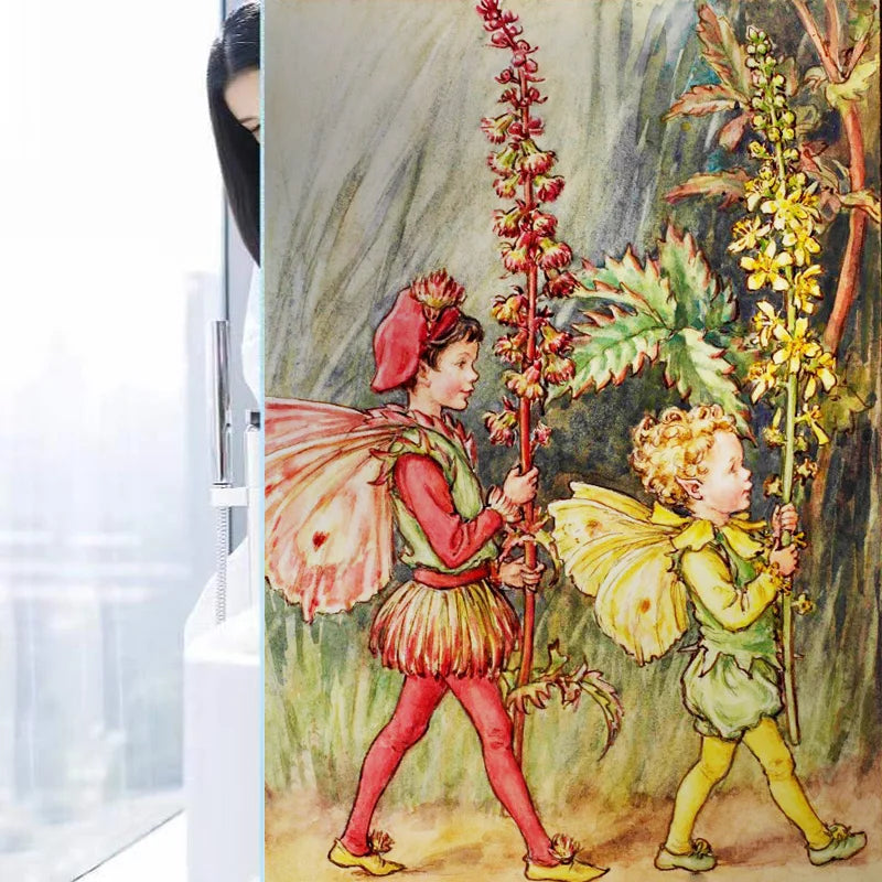 Custom Size Stained Glass Window Film, Flower Tree, Fairy Stickers, Static Cling, Kitchen, Bathroom, Bedroom, Door, Home Decor