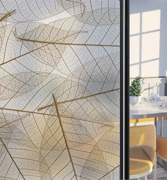 Customized Frosted Stained Glass Window Film, Art Deco Design Leaves,Static Cling, Remove Door Sticker,Home Decor