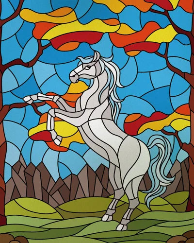 Custom size Stained Glass Window Film Retro Painted Horse Deer, Frosted Static Cling Art Colored Glass Films,Glass Sticker