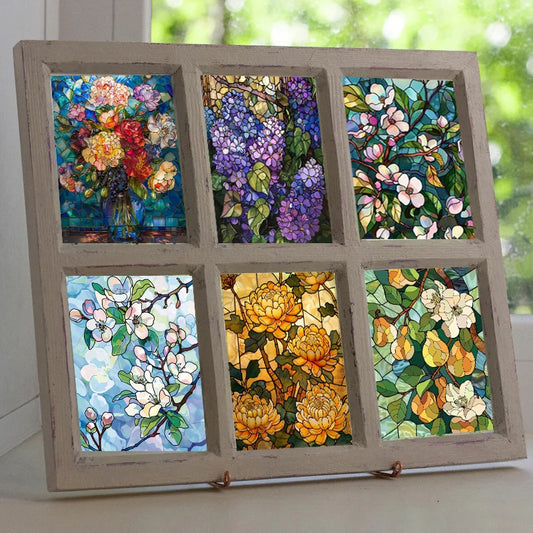 Stained Glass Window Film, Frosted Window Film, ,Privacy,No Glue, Static Cling, Home Decorative Flower